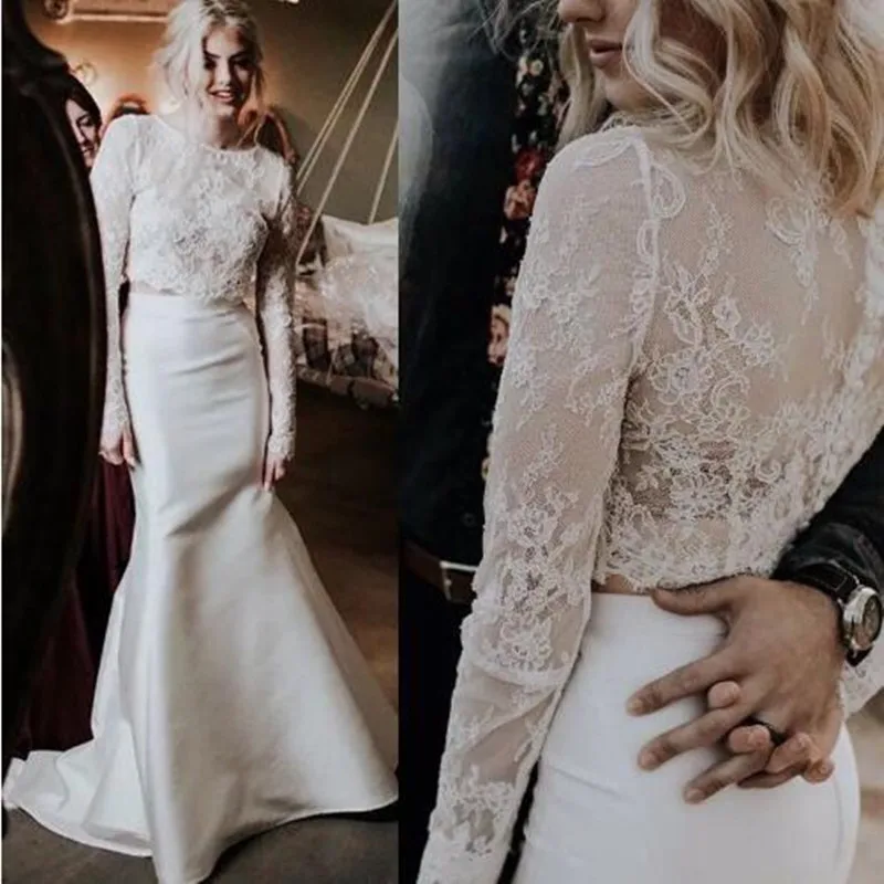 Elegant New Scoop Neck Long Sleeve Wedding Jacket Custom Made Lace Shawl Bolero Bridal Women Wrap Custom Size Jackets