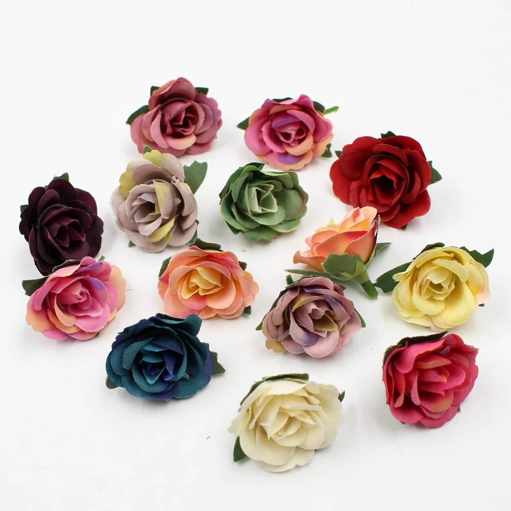 20pcs/lot artificial flowers 3.5cm mini silk rose head Valentine's Day wedding decoration DIY Flower wall gift box craft flowers