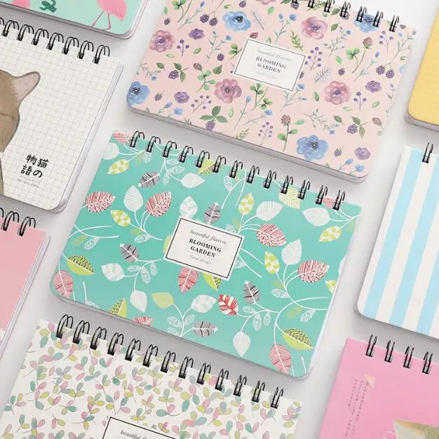 1 Piece Korean Flower Coil Weekly Planner Spiral Notebook Dairy Memo Sketch Book To Do It Notepads School Notebook Birthday Gift