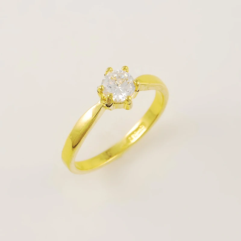 Pure Gold Color Women\'s Finger Ring,24K Gold Plated Simple Wedding Ring with Cubic Zirconia for Ladies Women Jewelry