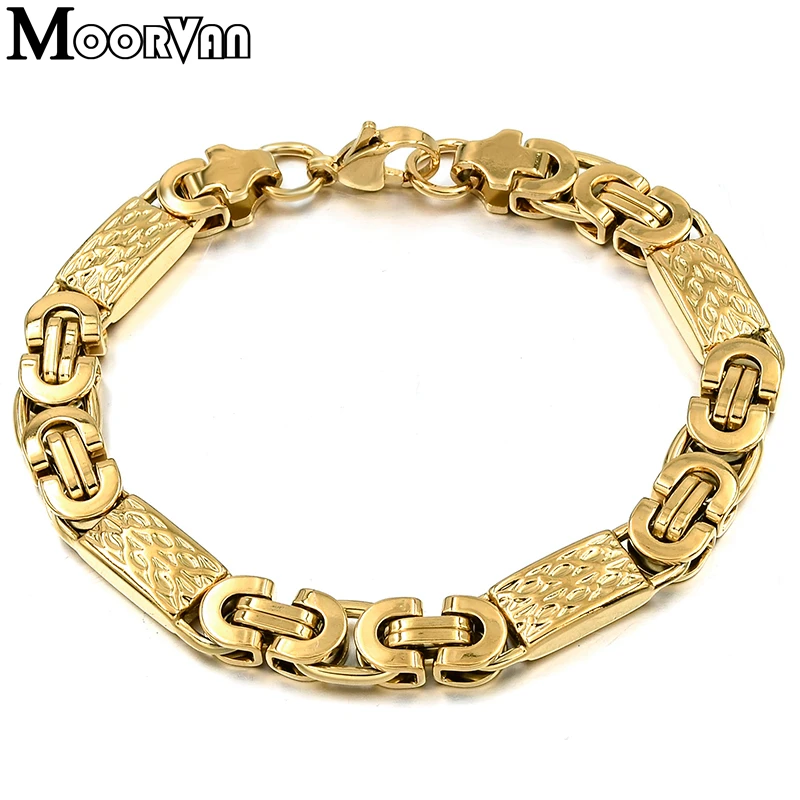 Moorvan-Conjunto de joyería de color dorado para hombre, collar de fiesta/pulsera larga de 55cm/22cm, accesorio de moda, VBD022