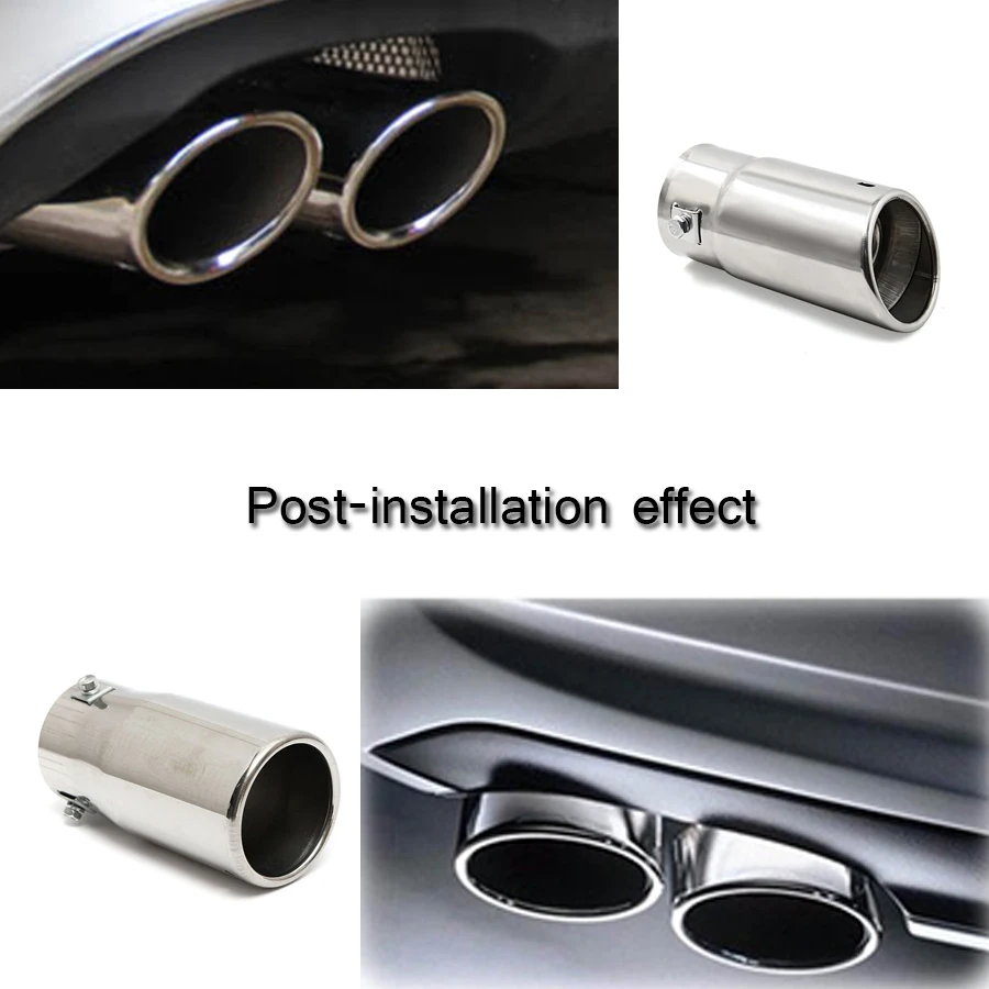 Universal 58mm Car Auto Vehicle Chrome Flat Exhaust Pipe Tip Muffler Steel Stainless Trim Tail Tube view 6