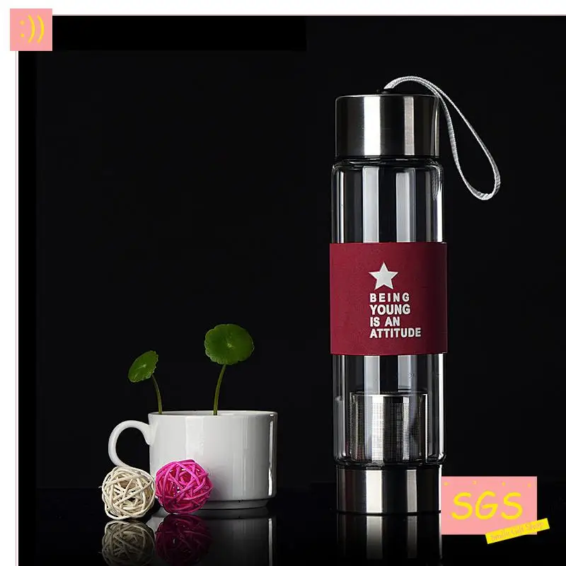 

Excellent Qualtiy New Clear Glass Sport Water Bottle With Tea Infuser 450ml Fruit Outdoor Lovely Bottles & SGS free shipping