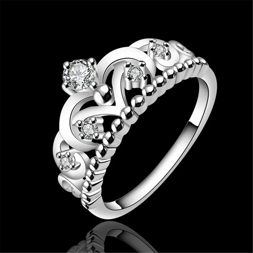 925 Beautifully Queen Crown Crystal rings silver color fashion Jewelry new listing high quality Charms accessories Free shipping