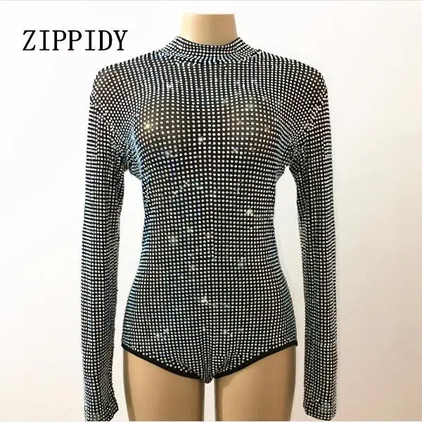 

Sparkly Full AB Crystals Bodysuit Luxury Glisten Outfit Party Celebrate Leotard Costume Nightclub Prom Singer Stage Show Clothes