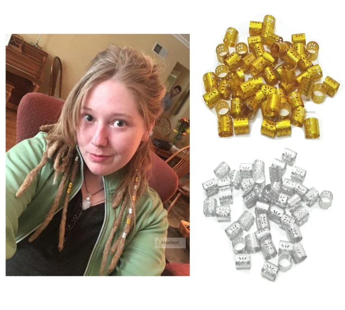 

100pcs golden silver dreadlocks beads hair braid cuffs lock ring adjustable clip filigree tube decoration tools