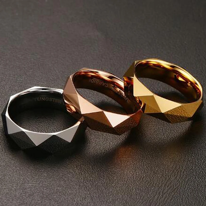 Anti-scratch Men\'s Rhombic Cut Tungsten Carbide Promise Wedding Bands Ring Gold Color Party Statement Fashion Women Jewelry