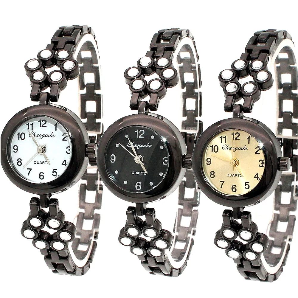 Часы Chaoyada женские кварцевые, роскошные модные повседневные, с браслетом, черные, O144