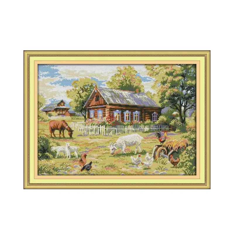 

Cross Stitch Kit 11CT 14CT Printed Embroidered Handmade DIY Embroidery, beautiful farm chicken, sheep and cattle paintings