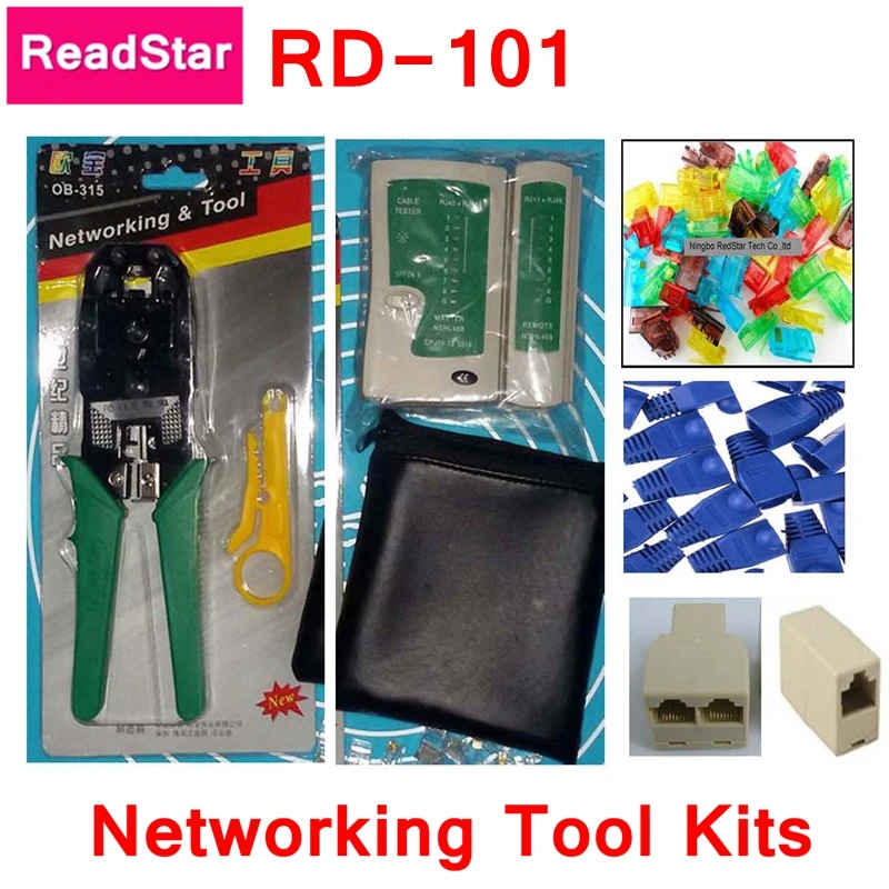 

ReadStar Networking tool kit include multi-function cable crimper+Knife+Cable tester+20pcs colored RJ45 plug +coupler splitter