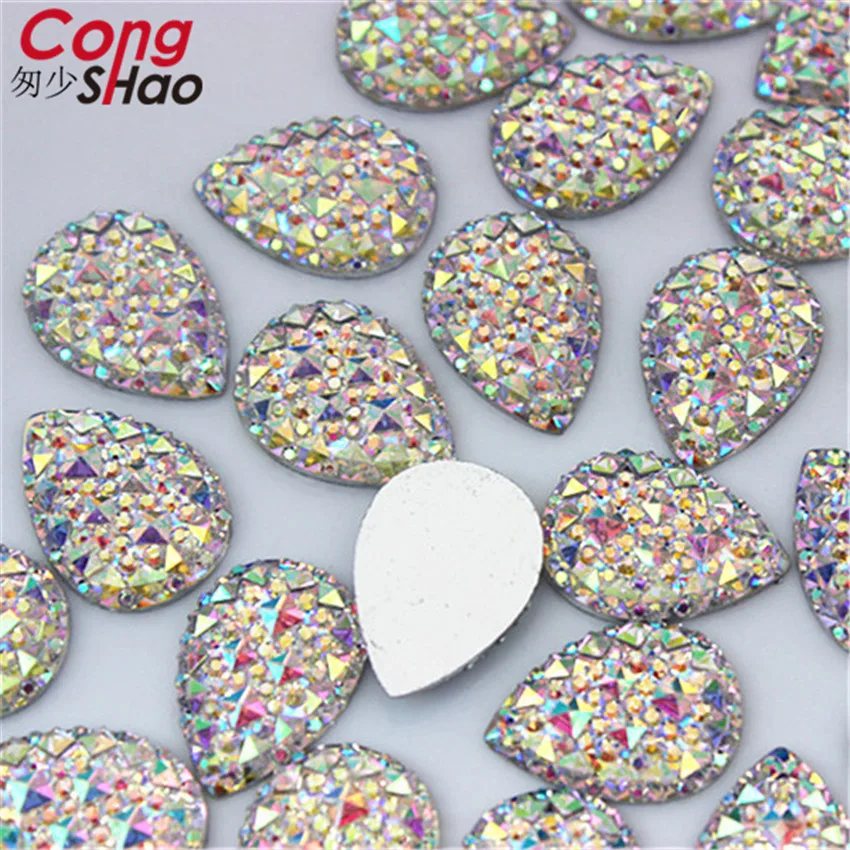 Cong Shao 50pcs 13*18mm Colorful Drop Shape Flatback Resin Rhinestone Applique Stones And Crystals Garment Accessories ZZ412
