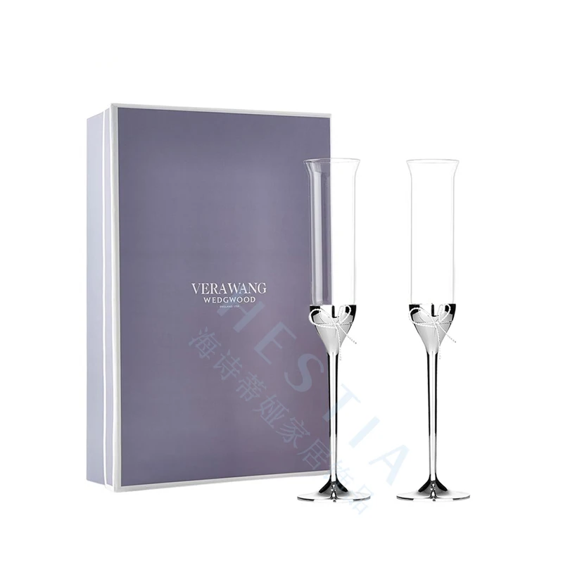 2 PCS Crystal Champagne Flutes Silver Wedding Glasses Mr & Mrs Toasting Cups Gift Sets for Couples Engagement