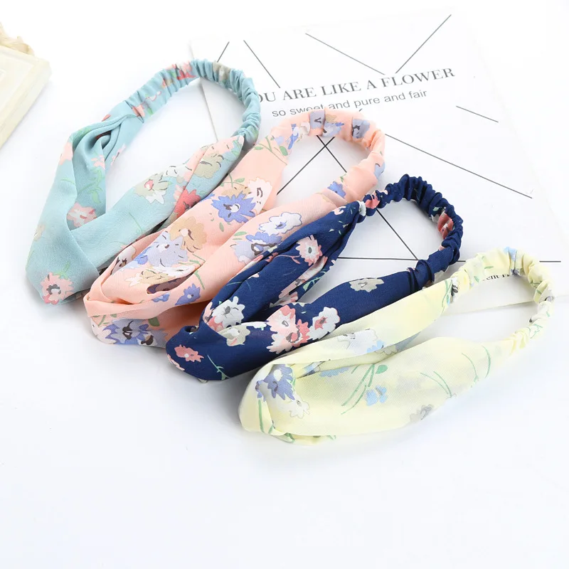 Summer Bohemian Hair Bands Print Headbands Retro Cross Turban Bandage Bandanas HairBands Hair Accessory Headwrap for Women Girls