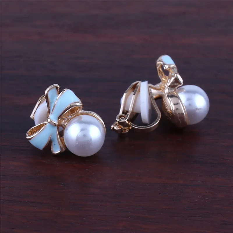 GRACE JUN 8 Colors Choose Fashion Bowknot Shape Clip on Earrings No Pierced for Girl Party Prom Gorgeous Small Pierced Earrings