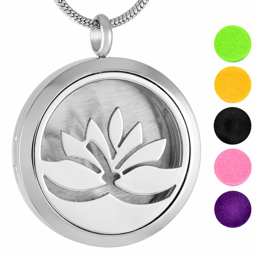 MJP0004 316L Stainless Steel Memorial Gifts Lotus Flower Perfume Locket Pendant Essential Oil Diffuser Necklace