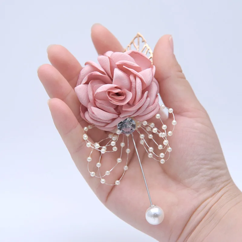 JaneVini Luxo Casamento Padrinhos Boutonniere Noivo Broche de Buquê De Casamento Buquê de Flores com Pérolas Artificiais para Decoração de Casamento