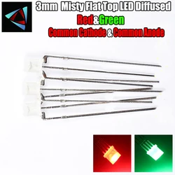 50pcs LED 3MM Flat Top Diffused Green And Red Common Cathode Anode 3 Pin Round Bi-Color Through Hole Light-Emitting Diode