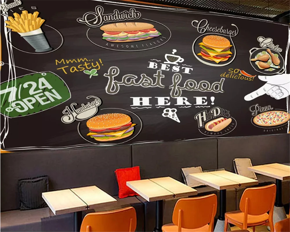 beibehang European classic personality wallpaper pizza dessert shop blackboard color graffiti background wall papers home decor