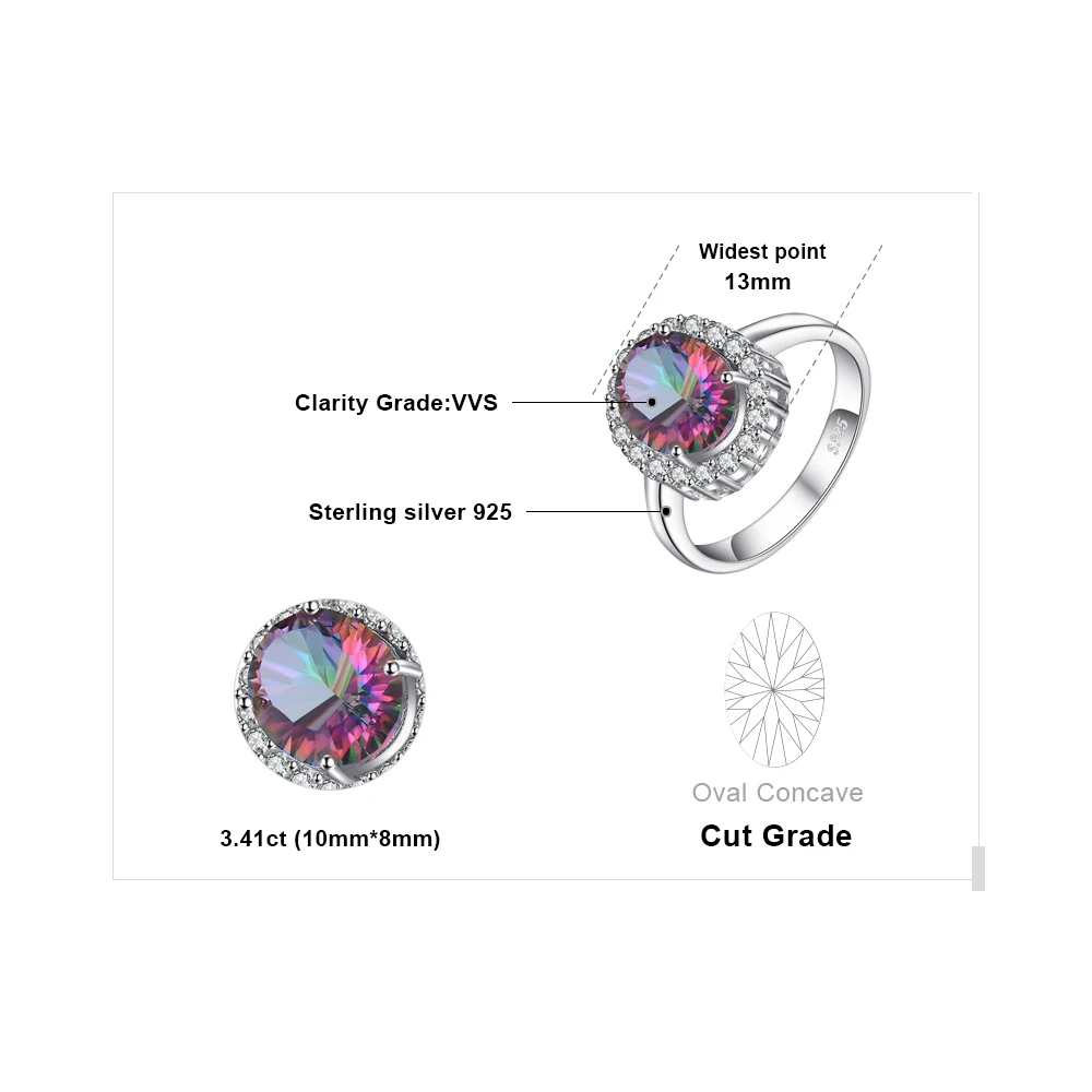 JewelryPalace 3.4ct naturalny Mystic tęczowy kwarc 925 srebro Halo ślub pierścionek zaręczynowy dla kobiet prezent New Arrival — zdjęcie 6