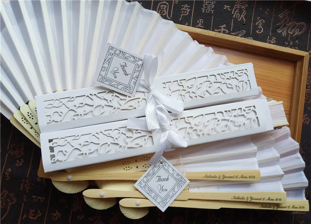 

200pcs Wedding Silk Hand Fan Customized Printing Bamboo Cloth Fold Fan With Gift Box+Personalized Text+DHL Free Shipping