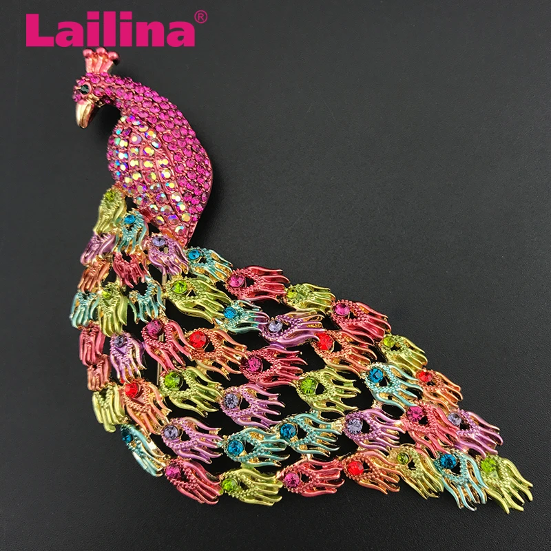 

100pcs 110cm Free Shipping Large rhinestone large peacock broach animal brooch