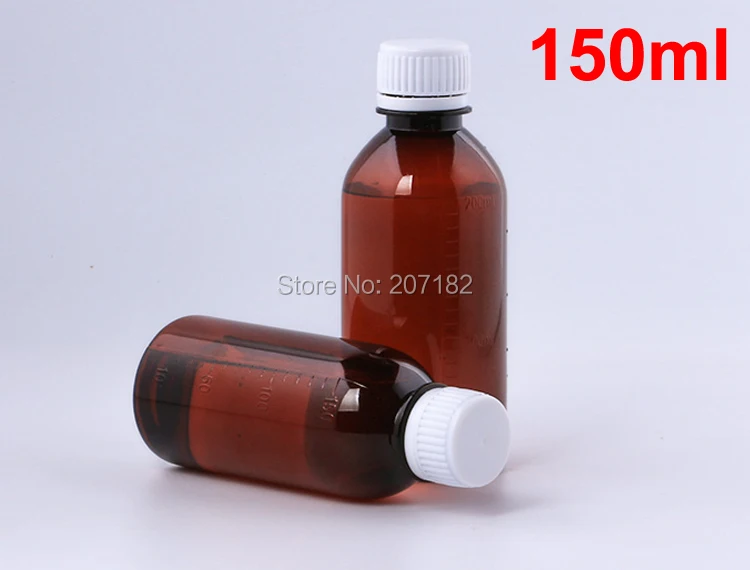 100PCS 150ml Brown Color Plastic PET Bottle With Scale, Packing Sample Bottle, Small Bottle, Liquid Bottles-- Screw Safety Cap