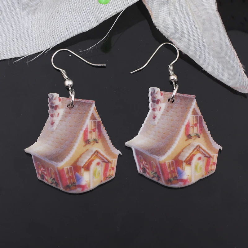 1 pair drop earrings new 2014 big house architecture cute lovely printing acrylic design summer style for girls woman jewelry