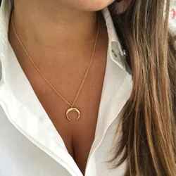 Fashion Necklace Moon Ox horn pendant Silver color and gold color with metal plated chain for women gift American style