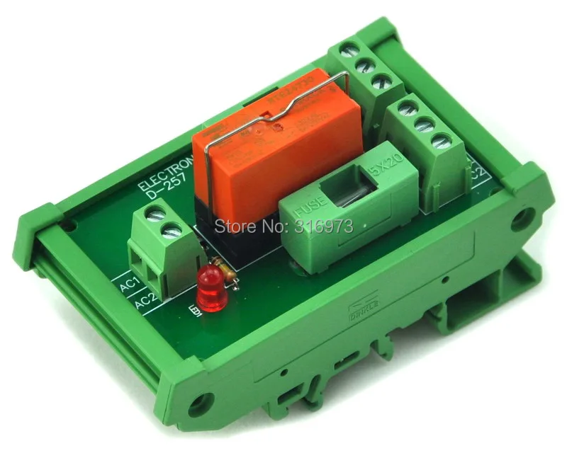 ELECTRONICS-SALON DIN Rail Mount Fused DPDT 8A Power Relay Interface Module, AC Coil 230V Relay.