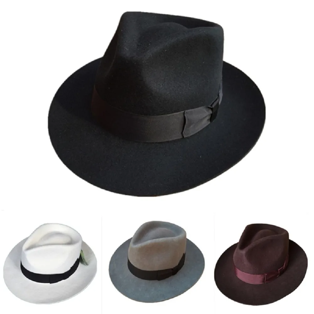Hanshow Classic Men\'s Wool Felt Godfather Gangster Fedora Michael Jackson Gentleman Hat -Packed in Strong Cardborad