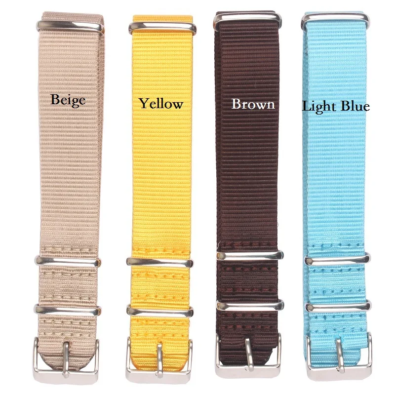 New Strong Solid Color watchband Wristwatch Band Stainless steel Buckle fabric brown Red Black Nylon Strap 22mm 18mm 20mm