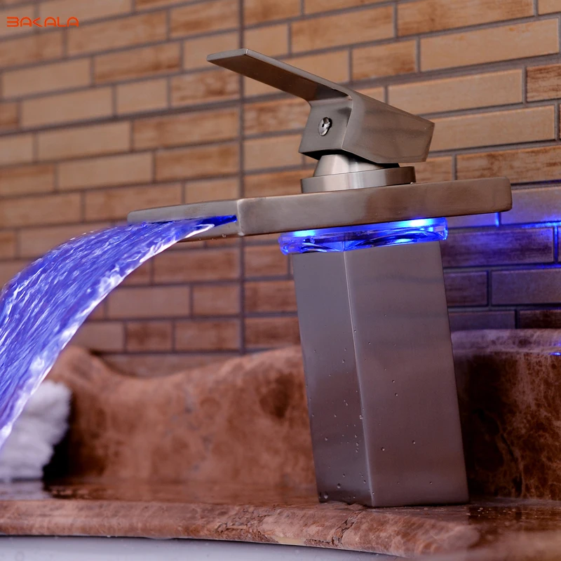 

LED Faucet Water Powered Bathroom Basin Faucet Chrome/ORB Polish Brass Mixer Tap Waterfall Faucet Hot Cold Basin Tap LED-509L