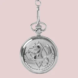 Polished Horse Silver Plated Pocket Watches Vintage Alchemist Fullmetal Dress Case Quartz Clock Quality Fashion Gift Fob