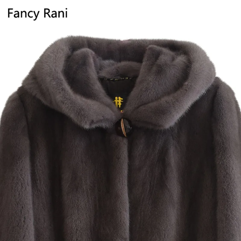 Fancy Rani Winter Genuine Mink Fur Coats For Women Natural Full Pelt Coat with Hood Fashion Overcoat Real Mink Fur Coat Hooded