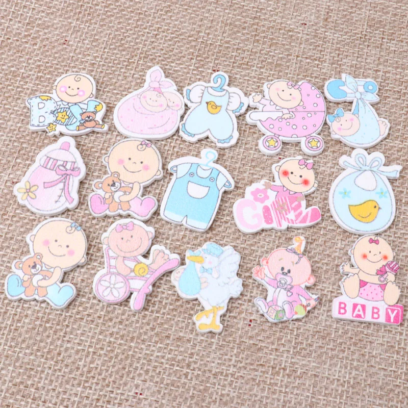 25mm 20pcs Mixed No Holes Pink Blue Cute Baby Painting Wooden Handmade DIY Scrapbooking Craft Accessories MZ49