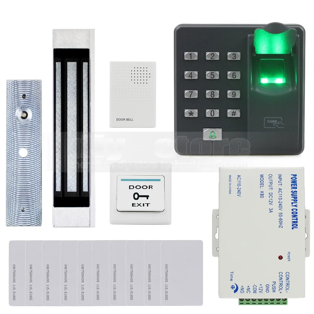 

DIYSECUR Biometric Fingerprint RFID 125KHz Password Keypad Door Access Control System Kit + Electric Magnetic Lock + Doorbell