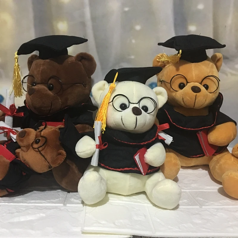 1pc 18cm Cute Graduate Dr. Bear Plush Toy Stuffed kawaii Toys for Kid Funny Graduation Gift for baby Home Decorate