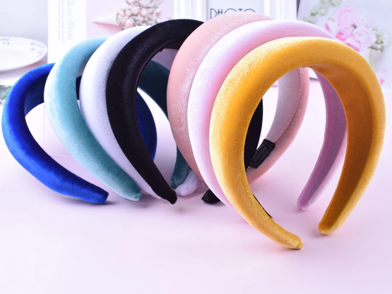 4cm Trendy Mode Samt Stirnband Frauen Breite Krone Fascinator Retro Hairband Mädchen Padded Haar Bands Haar Zubehör Werkzeuge – Detail 11