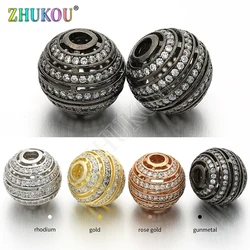 10mm/11mm Brass Cubic Zirconia Round Ball Spacer Beads DIY Jewelry Bracelet Necklace Making, Model: VZ25/28