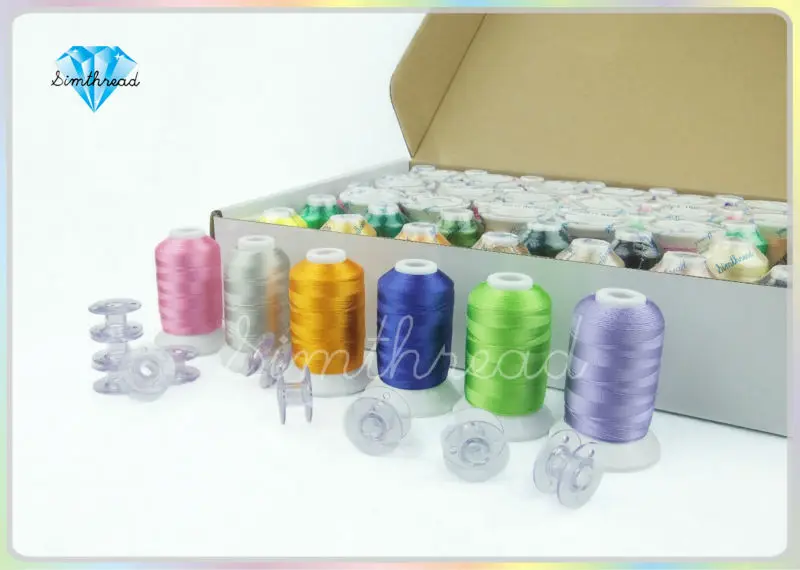 

Simthread 58 Colors Rayon Embroidery Thread 500M/Spool + 10pcs A Style Plastic Bobbins as gift Free Ship