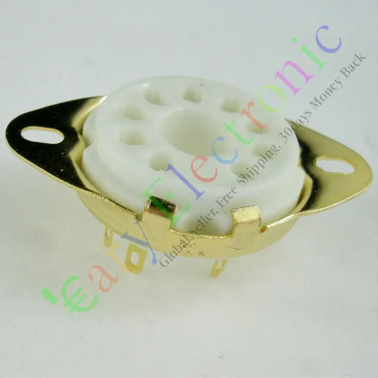 

Wholesale and retail 20pcs Gilded 9pin Ceramic vacuum tube socket gold valve base for EL504 EL519 audio free shipping