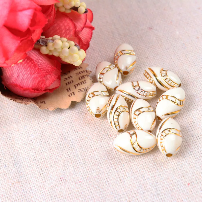 Cream Vintage Gold Stripe Oval Acrylic Spacer Beads For Bracelet Necklace Jewelry Making DIY 13x8mm 200pcs/lot 2018 New