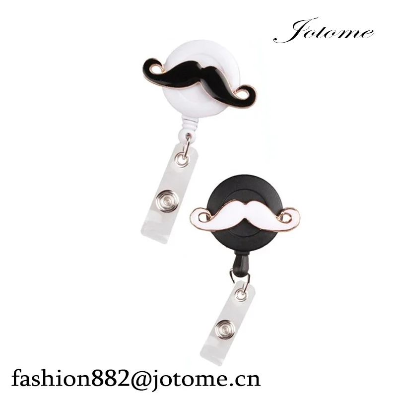 100pcs/lot Mustache Chaplin Beard Cute Rhinestones ID IC Badge Belt Clip Reel Flexible Retractable Holder