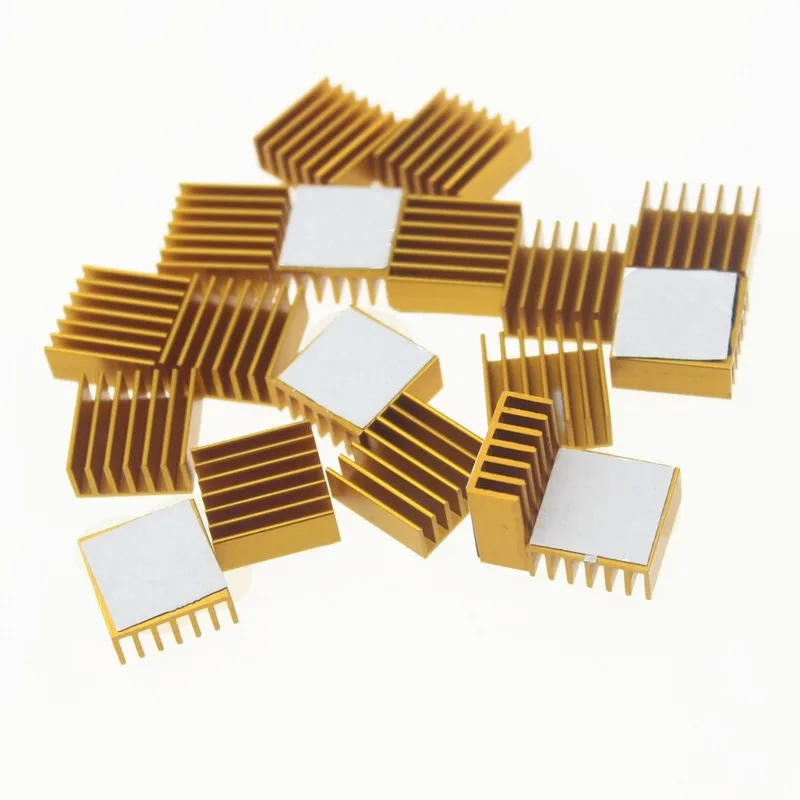 Gdstime-황금 알루미늄 방열판, 14x14x6mm, 14mm x 6mm 칩, CPU, GPU, VGA RAM, LED IC 방열판, 라디에이터, 3M 테이프 포함, 100 개