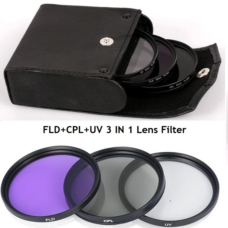 49MM 52MM 55MM 58MM 62MM 67MM 72MM 77MM UV+CPL+FLD 3 in 1 Lens Filter Set with Bag for Cannon Nikon Sony Pentax Camera Lens