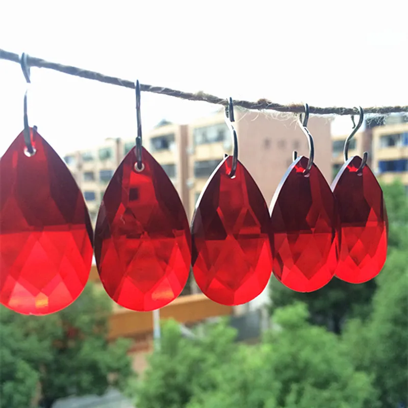 Imagem -03 - Lágrimas de Anjo Vermelho Lustre de Cristal Facetado Prismas Vidro Faça Você Mesmo Suncatcher Acessórios Árvore de Natal Pendurado 10 Peças Lote 38*21 mm