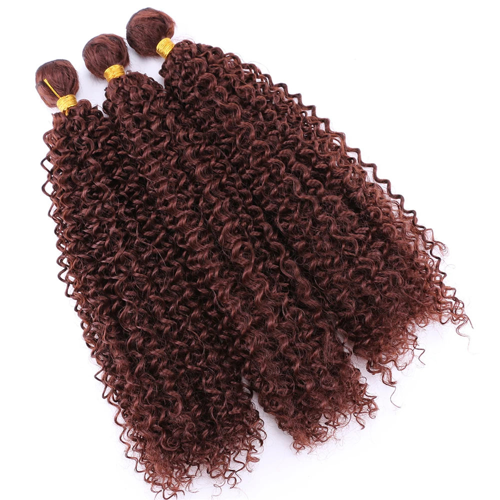 Pacotes perversos do cabelo encaracolado dourado louro preto natural para mulheres, extensões sintéticas do cabelo do Afro, 100g, 8 "a 30"