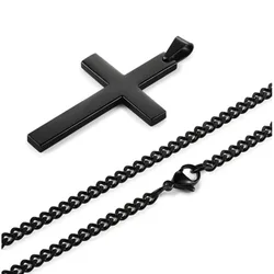 Wholesale-- Black Cross Pendant Necklaces for Men Women Titanium steel No Fade Gold Color 60cm Chain