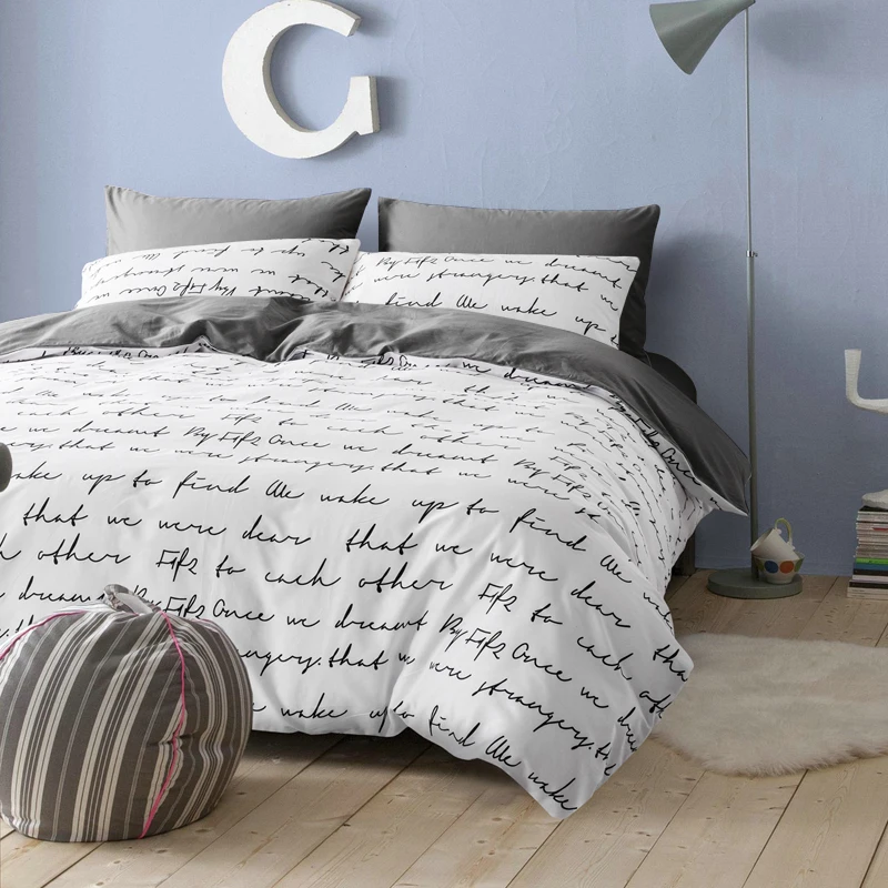 Russia Spain Bedding Set Netherlands France Europe Queen King Single Duvet Cover Set  Bed Linen Set Black Gray BedClothes Letter