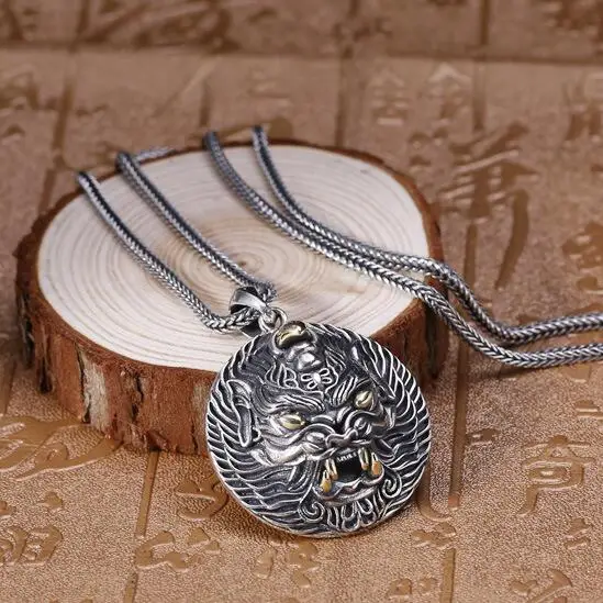 NEW 100% 925 Silver Tibetan Dorje Vajra Pixiu Pendant Necklace 925 Sterling Fengshui Good Luck Pixiu Pendant Lucky Beast Amulet